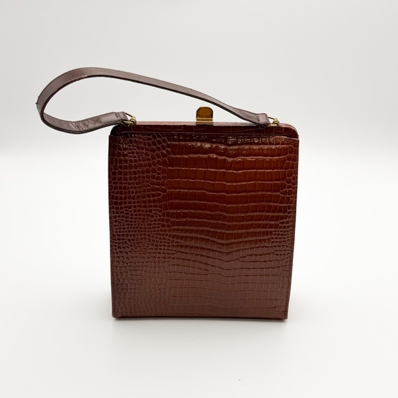 Vintage Lennox Bags Faux Crocodile Print Clasp Handbag 1950s 1960s - Picture 15 of 16